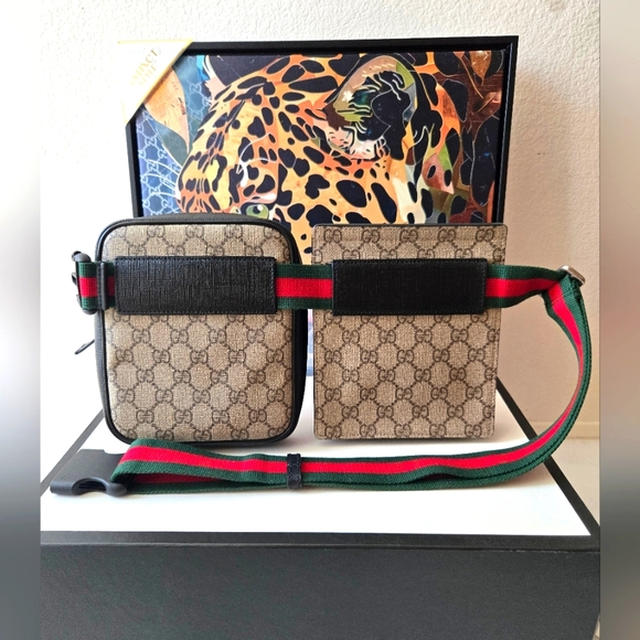 LIKE NEW- Gucci Double Web Belt Bag - Picture 2 of 16